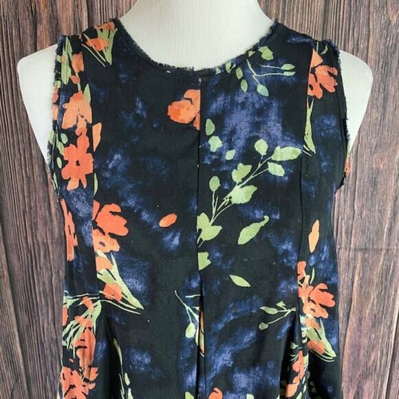 Ecote Women's Black & Coral Floral Tunic Dress Back is Cutout with Ties Small - Picture 2 of 9